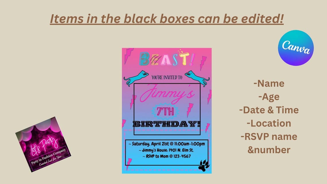 BEAST Birthday Party Invitation - Etsy
