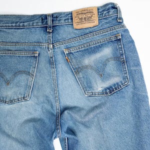 1990s Levi's 634 Orange Tab + Reparaturen // Vintage Denim Jeans, perfektes Fade, Schnurrhaare, Wallet Wear, Plissee, Größe 32 "x 31" true Messgröße