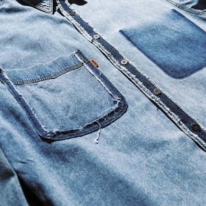 1990s Levi&#39;s Orange Tab shirt // vintage jean button-down long-sleeve, customized Levi&#39;s denim, oversized 90s light denim