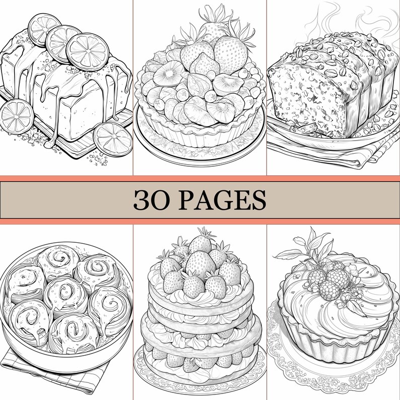 Desserts Coloring Book, Cute Coloring Pages, Cozy Magic Book For Adults and Kids, Digital Download, PDF File image 2