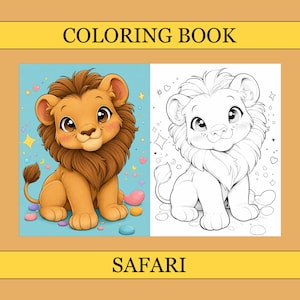 Safari målarbok, söta målarbilder, mysig bok för vuxna och barn, digital nedladdning, PDF-fil bild 1