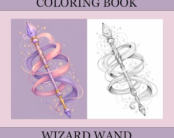Wizard Wands Coloring Book, Cute Coloring Pages, Cozy Book For Adults and Kids, Digital Download, PDF File