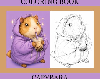 Capybara Coloring Book, Cute Coloring Pages, Cozy Book For Adults and Kids, Digital Download, PDF File