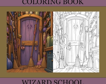 Wizard School Coloring Book, Cute Coloring Pages, Cozy Book For Adults and Kids, Digital Download, PDF File