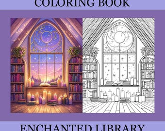Enchanted Library Coloring Book, Magic Cute Coloring Pages, Medieval Cozy Book For Adults and Kids, Booktok, Digital Download, PDF File