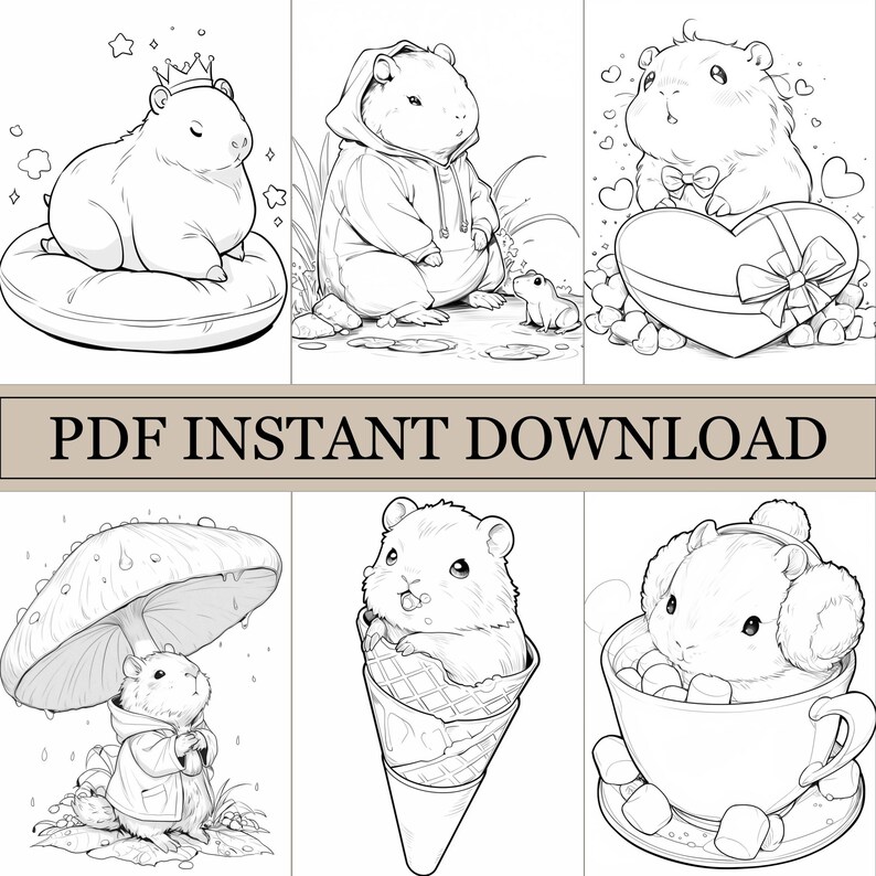 Capybara Coloring Book, Cute Coloring Pages, Cozy Book for Adults and ...