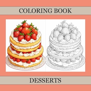 Desserts Coloring Book, Cute Coloring Pages, Cozy Magic Book For Adults and Kids, Digital Download, PDF File image 1
