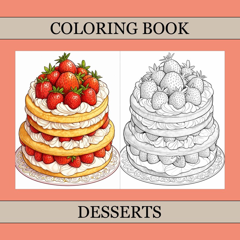 Desserts Coloring Book, Cute Coloring Pages, Cozy Magic Book For Adults and Kids, Digital Download, PDF File image 1
