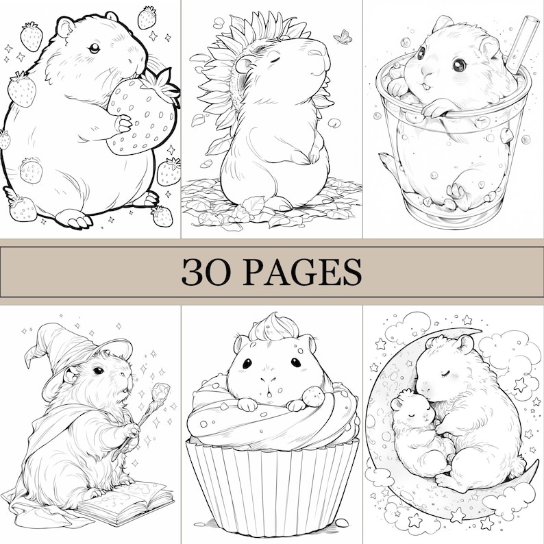 Capybara Coloring Book, Cute Coloring Pages, Cozy Book for Adults and ...