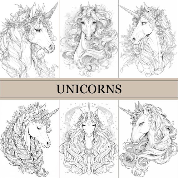 Unicorns Coloring Book, Cute Coloring Pages, Cozy Book For Adults and Kids, Digital Download, PDF File