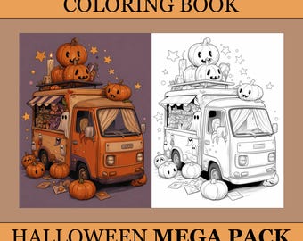 Halloween Mega Pack Coloring Book, Cute Coloring Pages, Anime Cozy Book For Adults and Kids, Digital Download, PDF File