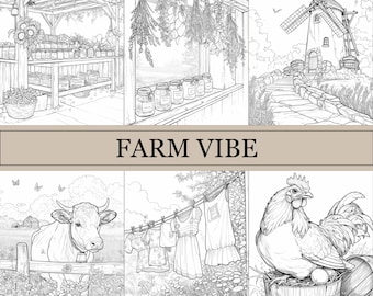 Libro para colorear "Ambiente de granja", páginas para colorear adorables, libro acogedor para adultos y niños, descarga digital, archivo PDF