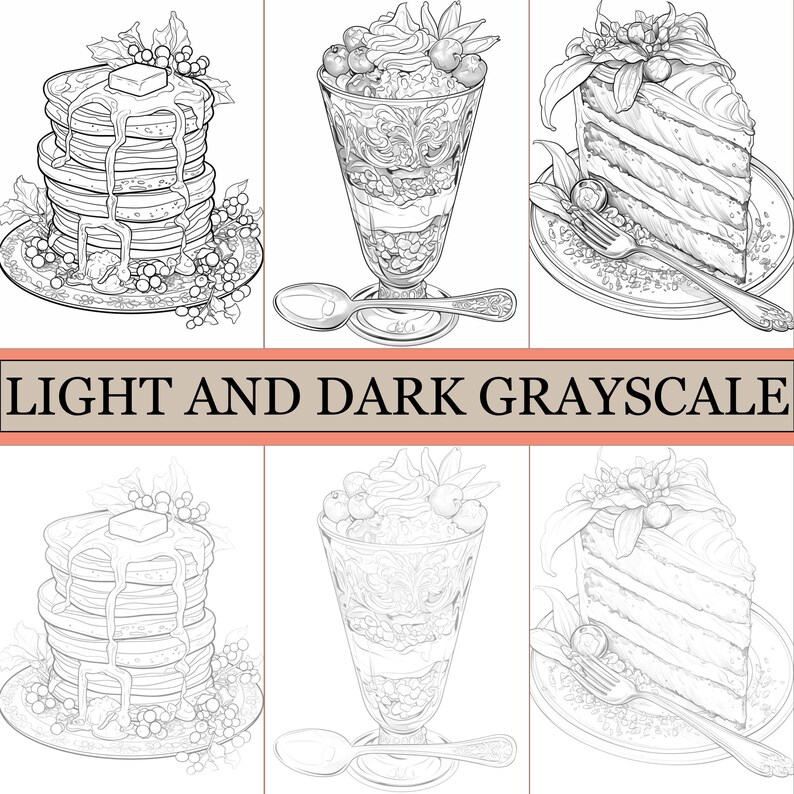 Desserts Coloring Book, Cute Coloring Pages, Cozy Magic Book For Adults and Kids, Digital Download, PDF File image 4