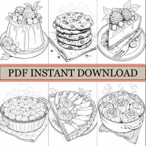 Desserts Coloring Book, Cute Coloring Pages, Cozy Magic Book For Adults and Kids, Digital Download, PDF File image 3