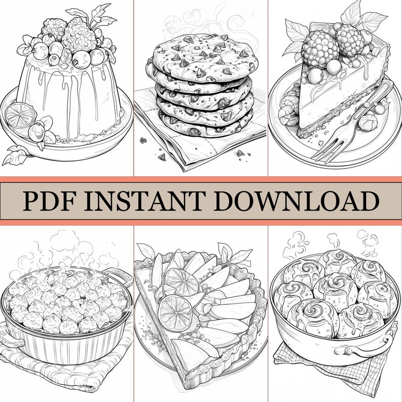 Desserts Coloring Book, Cute Coloring Pages, Cozy Magic Book For Adults and Kids, Digital Download, PDF File image 3