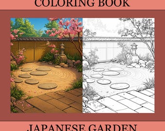 Japanese Garden Coloring Book, Cute Coloring Pages, Anime Cozy Book For Adults and Kids, Digital Download, PDF File