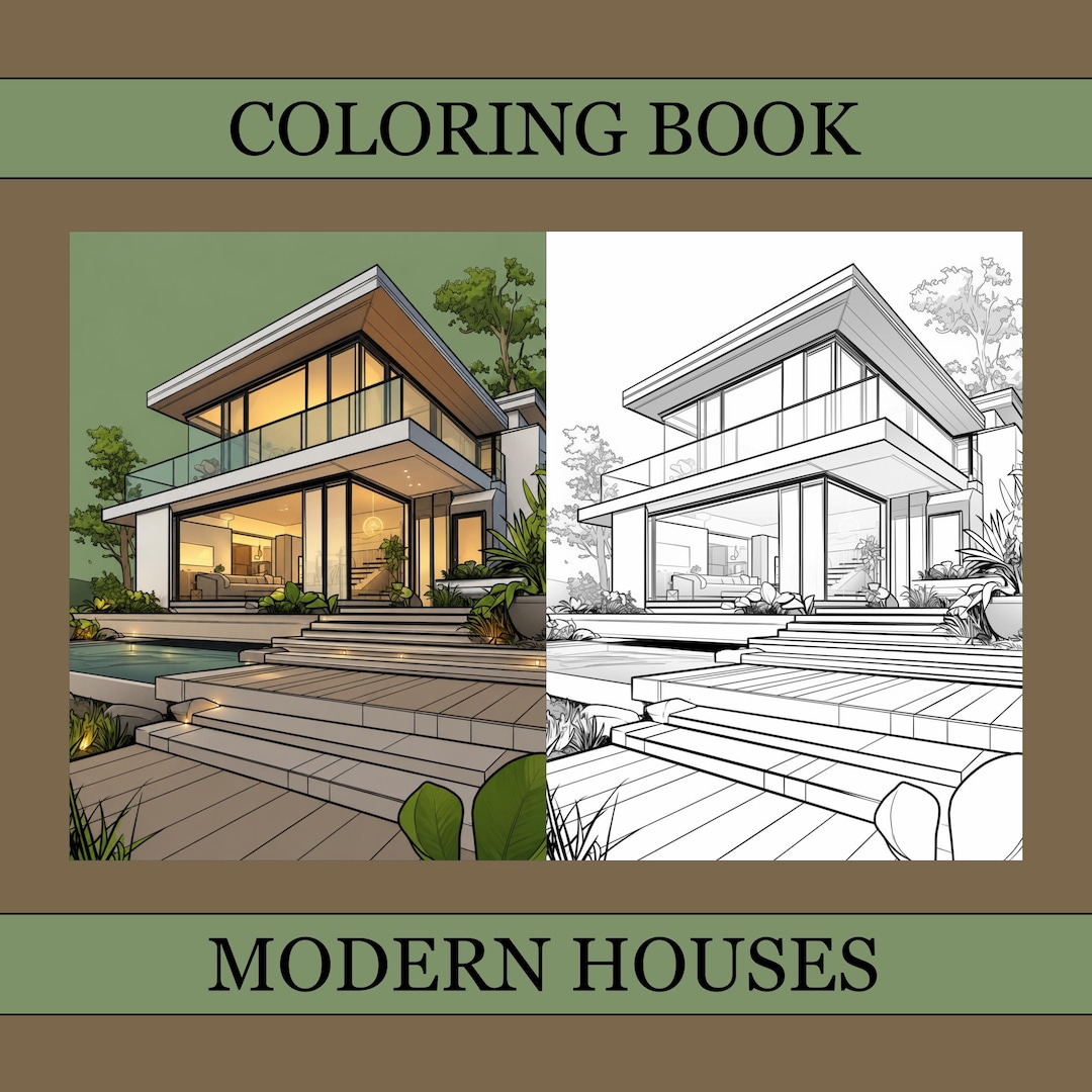 Modern Houses Coloring Book, Cute Coloring Pages, Cozy Book for Adults ...
