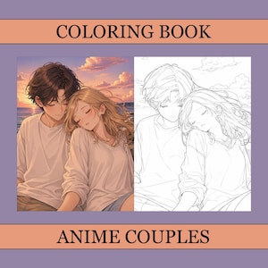 Anime Couples Coloring Book, Cute Coloring Pages, Anime Cozy Book For Adults and Kids, Digital Download, PDF File