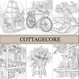 Cottagecore Coloring Book, Cute Coloring Pages, Cozy Book For Adults and Kids, Digital Download, PDF File