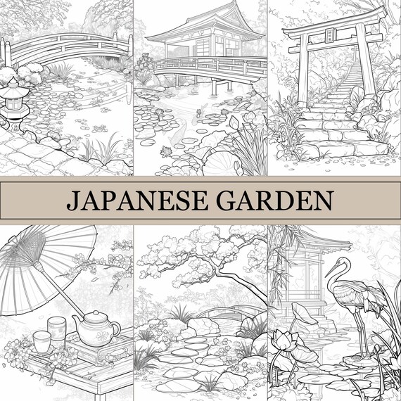 Japanese Garden Coloring Book, Cute Coloring Pages, Anime Cozy Book For Adults and Kids, Digital Download, PDF File