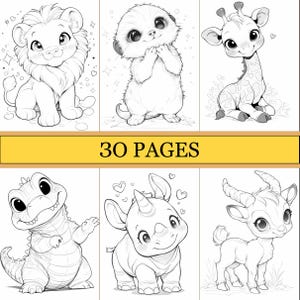 Safari målarbok, söta målarbilder, mysig bok för vuxna och barn, digital nedladdning, PDF-fil bild 2