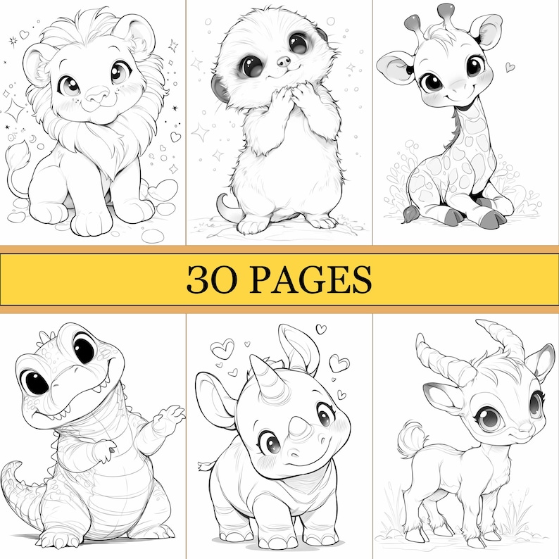 Safari målarbok, söta målarbilder, mysig bok för vuxna och barn, digital nedladdning, PDF-fil bild 2
