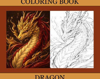 Dragon Coloring Book, Cute Coloring Pages, Cozy Book For Adults and Kids, Digital Download, PDF File