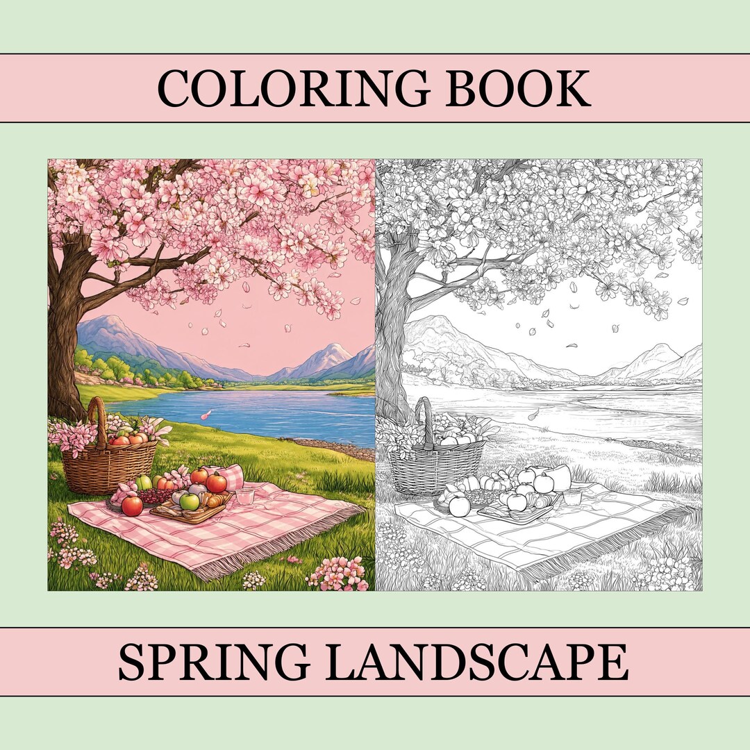 Spring Landscape Coloring Book, Cute Coloring Pages, Cozy Book for ...