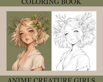 Anime-Mädchen-Malbuch, niedliche Ausmalbilder, gemütliches Anime-Malbuch für Erwachsene und Kinder, digitaler Download, PDF-Datei