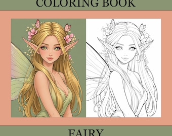 Fairy Coloring Book, Cute Coloring Pages, Cozy Book For Adults and Kids, Digital Download, PDF File