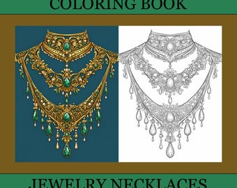 Necklaces Coloring Book, Cute Coloring Pages, Cozy Book For Adults and Kids, Digital Download, PDF File