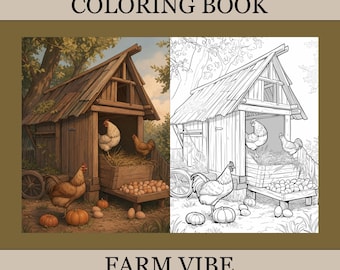 Farm Vibe Coloring Book, Cute Coloring Pages, Cozy Book For Adults and Kids, Digital Download, PDF File