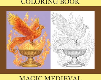 Magic Medieval Coloring Book, Cute Coloring Pages, Cozy Book For Adults and Kids, Digital Download, PDF File