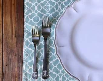 Teal Print Placemats -(Reversible) Set of 4