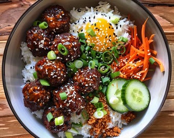 Download Korean BBQ Meatball Rice Bowls Recipe (PDF) - Easy, Quick & Delicious!