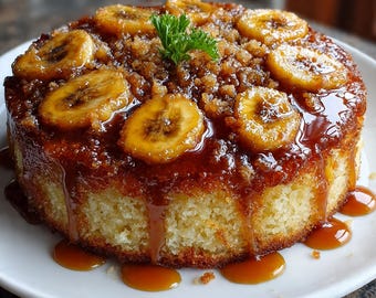 Receta de pastel de plátano caramelizado invertido, postre casero húmedo (descarga en PDF)