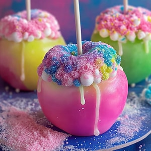 Colorful Candy Apples with Cotton Candy