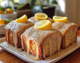 Weight Loss Lemon Poppy Seed Mini Loaf Cakes, Easy Low Calorie Bread, Healthy Diet Pound Cake, Printable Recipe, Digital PDF Download.
