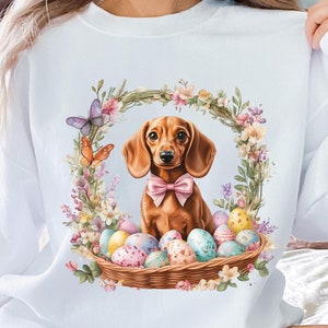 Ostern Dackel Kokette Bogen, Frühling PNG, Ostern PNG, Hundemama, Dackel Mama, Frühlingsblumendruck, Hundemama Ostern Kokette, Hundeliebhaber PNG