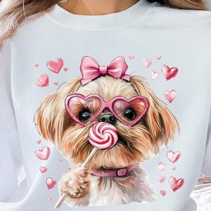 Clipart Shih Tzu rose romantique PNG | Créations manuelles d'art numérique pour la Saint-Valentin | Shih Tzu png | Art romantique | Clipart chien | Conception Shih Tzu