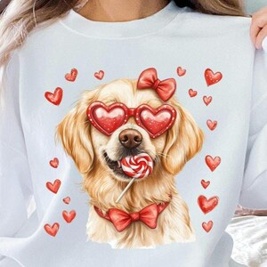 Valentine Dog Lovers png, Dourado com óculos em forma de coração, Valentine png, Preppy valentine png, Watercolor Dog Coquette png, Dog mom png