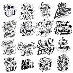 16 inspiration Boho SVG, citation spirituelle PNG, typographie vintage lettrage à la main, affirmation positive, conception de t-shirt noir et blanc
