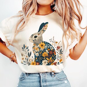 Boho Floral Bunny Design | Digital Download | PNG File | Sublimation and DTF Design | Easter Bunny Animal Retro Trendy