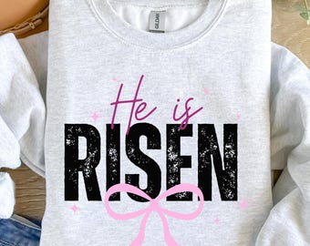 Christian Easter He Is Risen PNG, Pink Bow Cross (Digital Download)