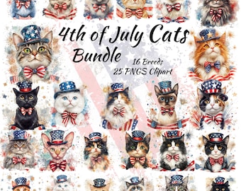 Patriotic Cats Clipart Bundle – 4th of July USA Kitten PNGs (25 Designs)