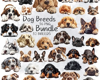 Watercolor Dog Breeds Clipart Bundle, Cute Dog Illustration (Digital Download)