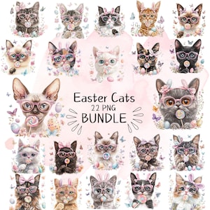 Coquette de chat de Pâques, lot de chats de Pâques, coquette maman PNG, PNG le jour de Pâques, joyeuses Pâques PNG, lot de chats de Pâques, clipart chat de Pâques, maman chat