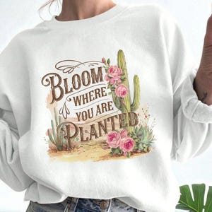 Cactus PNG Florece donde estás plantado Diseños de sublimación bohemios Archivos PNG de camisetas occidentales Transferencias Dtf Uso comercial Diseños de camisetas vintage