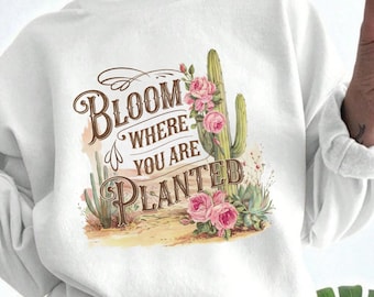 Cactus Bloom PNG: Western Shirt, Boho Sublimation (Digital Download)