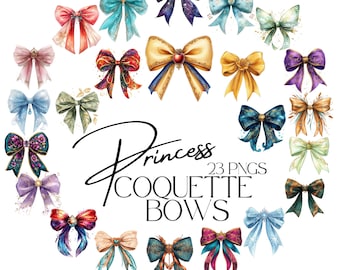 Aquarell Prinzessin Coquette Bögen Png Bundle (Digitaler Download)